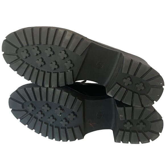 Womens 8.5 Chunky Platform Slip On Penny Loafer Black Faux Leather Lug Soles - Picture 12 of 12